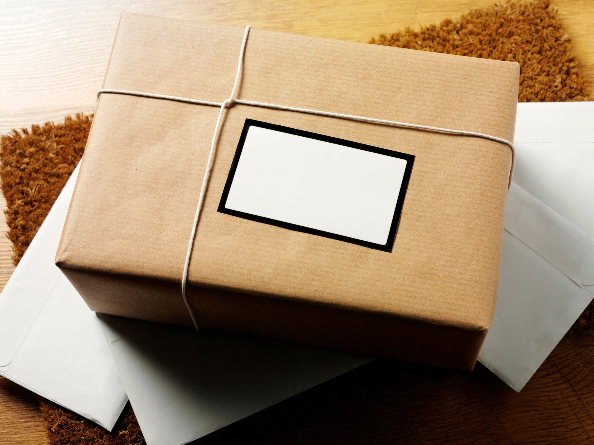 White label on a brown parcel